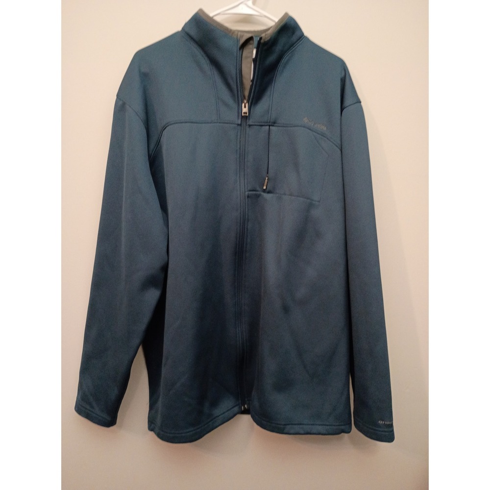 Columbia Omni-Dry Mens XL Full Zip Grid Fleece Jacket Teal Blue XM 6303 - Picture 2 of 7
